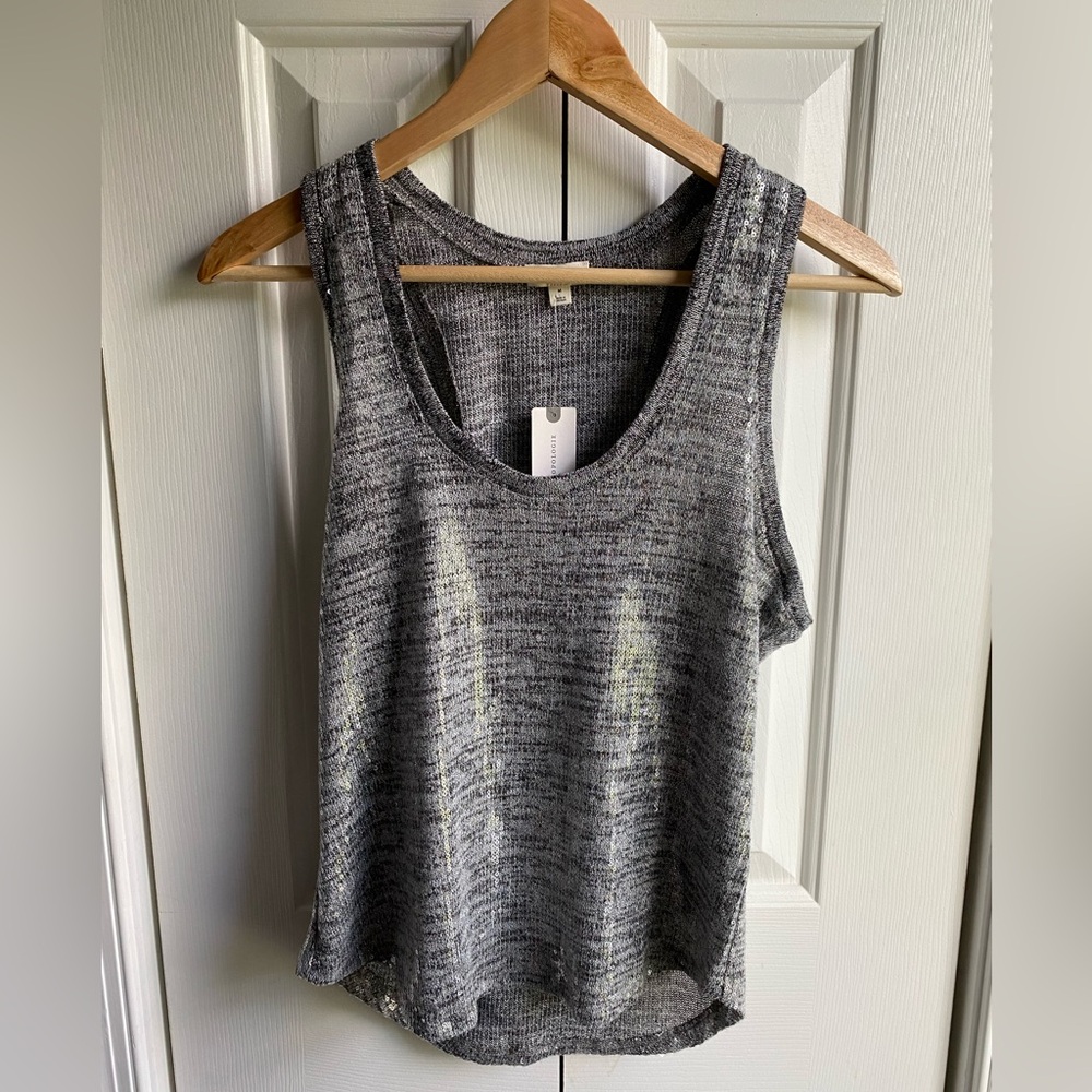 Anthropologie Pilcro Sequin Scoop Tank Top Racerback Silver Size Medium NWT